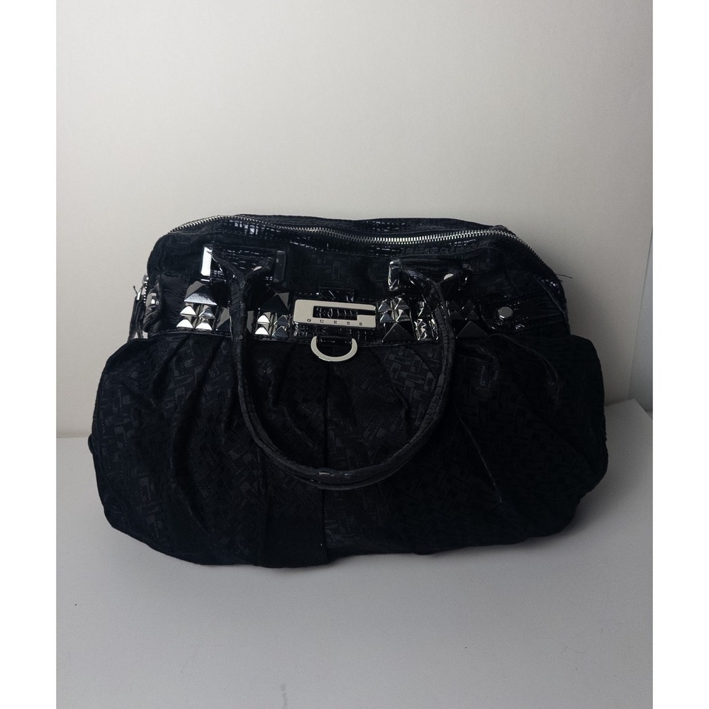 Y2K Leather Shoulder Bag Womens Guess Black Goth‎ Black Croc Hobo
